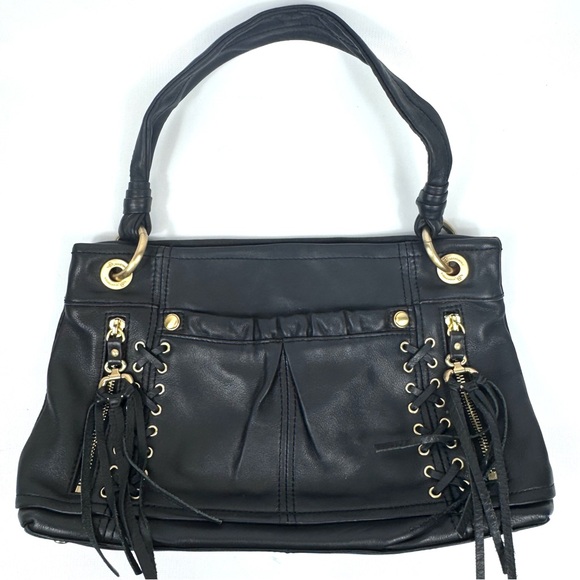 b. makowsky Handbags - B. Makowsky buttery leather shoulder bag in black w fringe and whip stitching